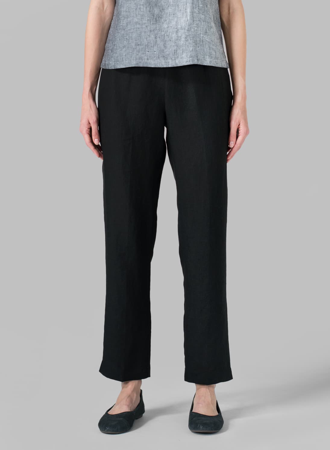 BLACK LINEN NARROW ANKLE LENGTH CROPPED PANTS