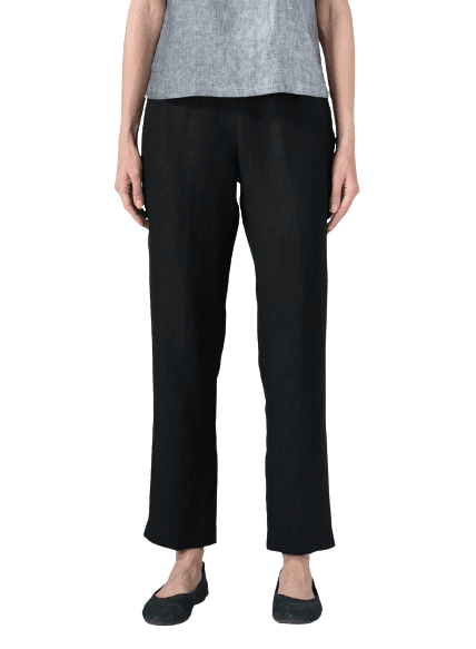BLACK LINEN NARROW ANKLE LENGTH CROPPED PANTS