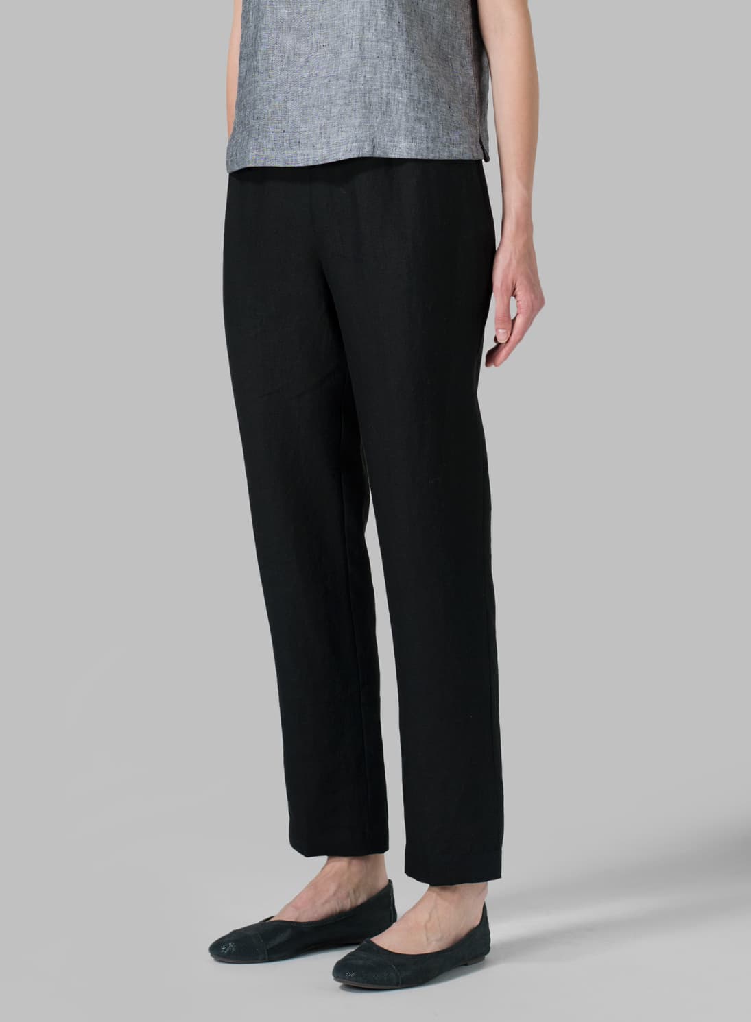 BLACK LINEN NARROW ANKLE LENGTH CROPPED PANTS