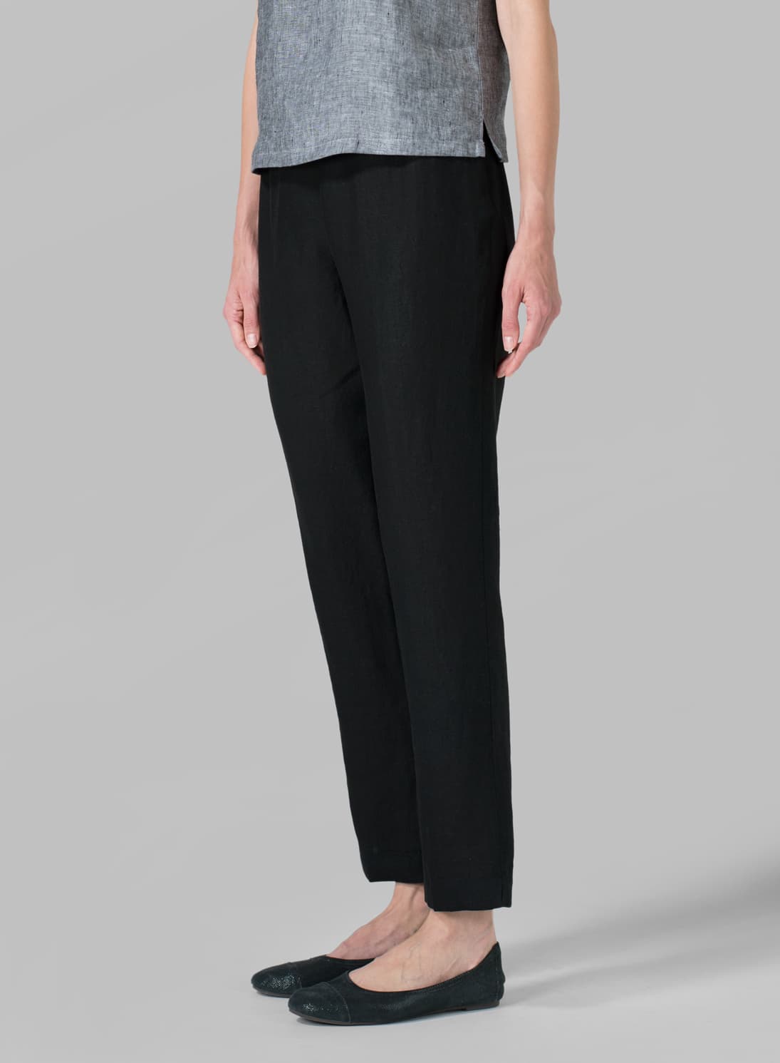 BLACK LINEN NARROW ANKLE LENGTH CROPPED PANTS