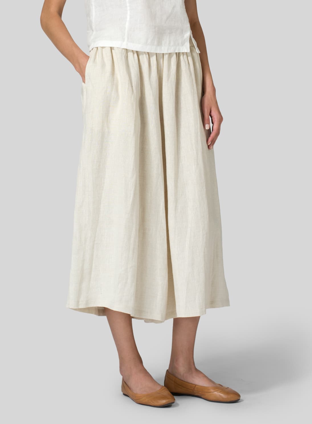 OAT LINEN LOW RISE WIDE LEG PANTS