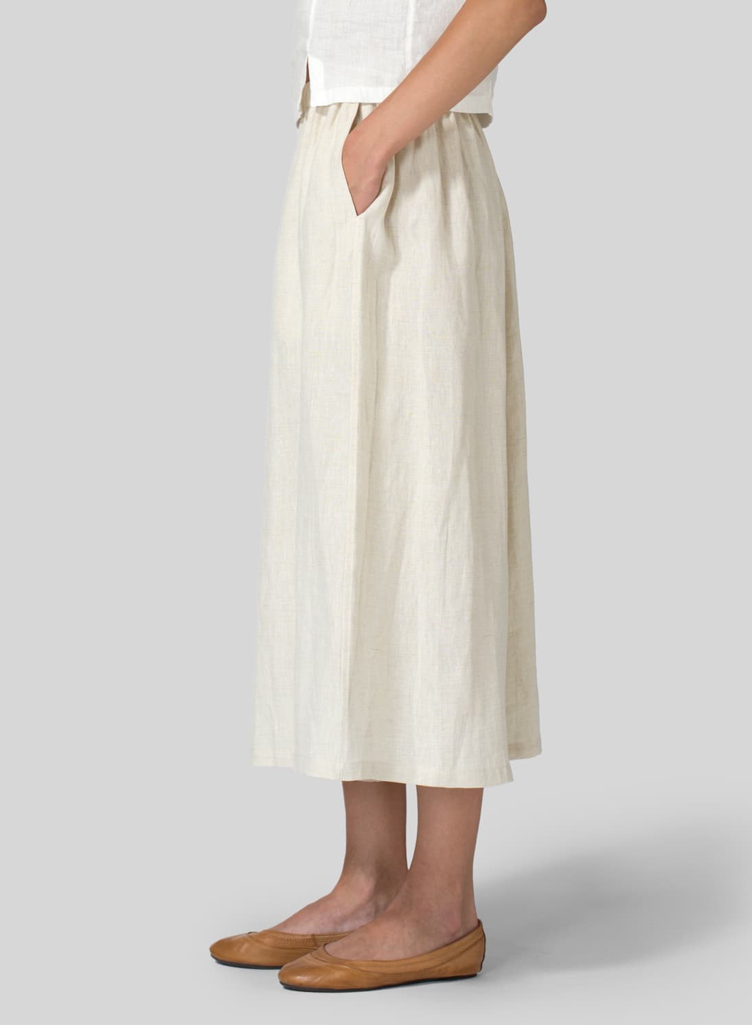 OAT LINEN LOW RISE WIDE LEG PANTS