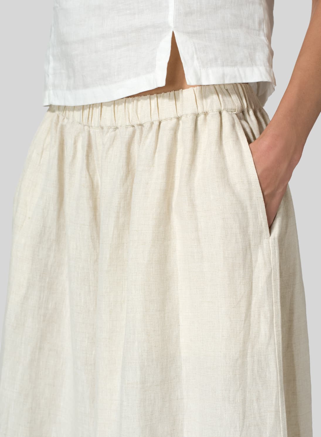 OAT LINEN LOW RISE WIDE LEG PANTS