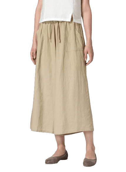 KHAKI BEIGE LINEN FULL ELASTIC WIDE LEG PANTS
