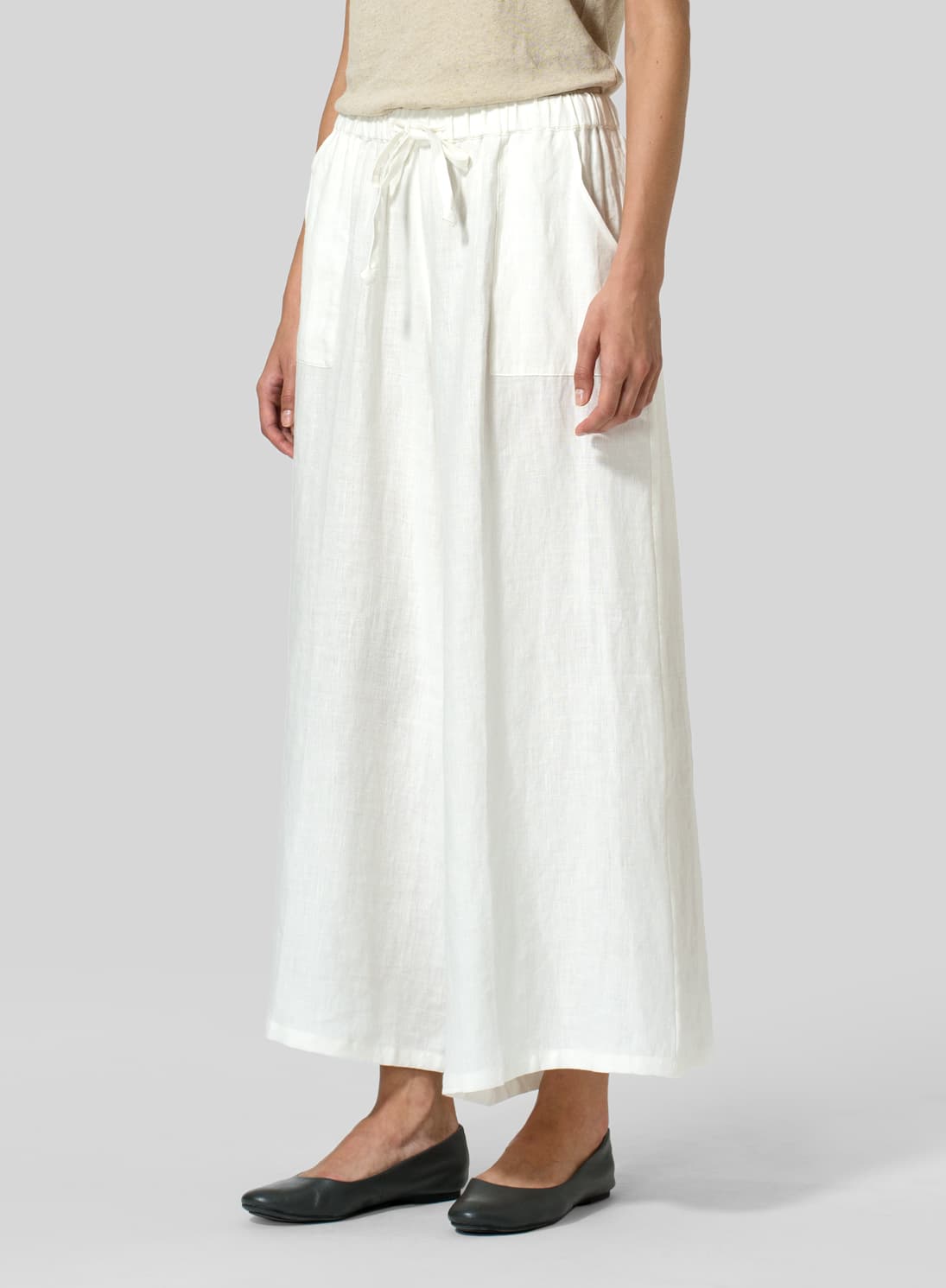 OFF WHITE LINEN FULL ELASTIC WIDE LEG PANTS