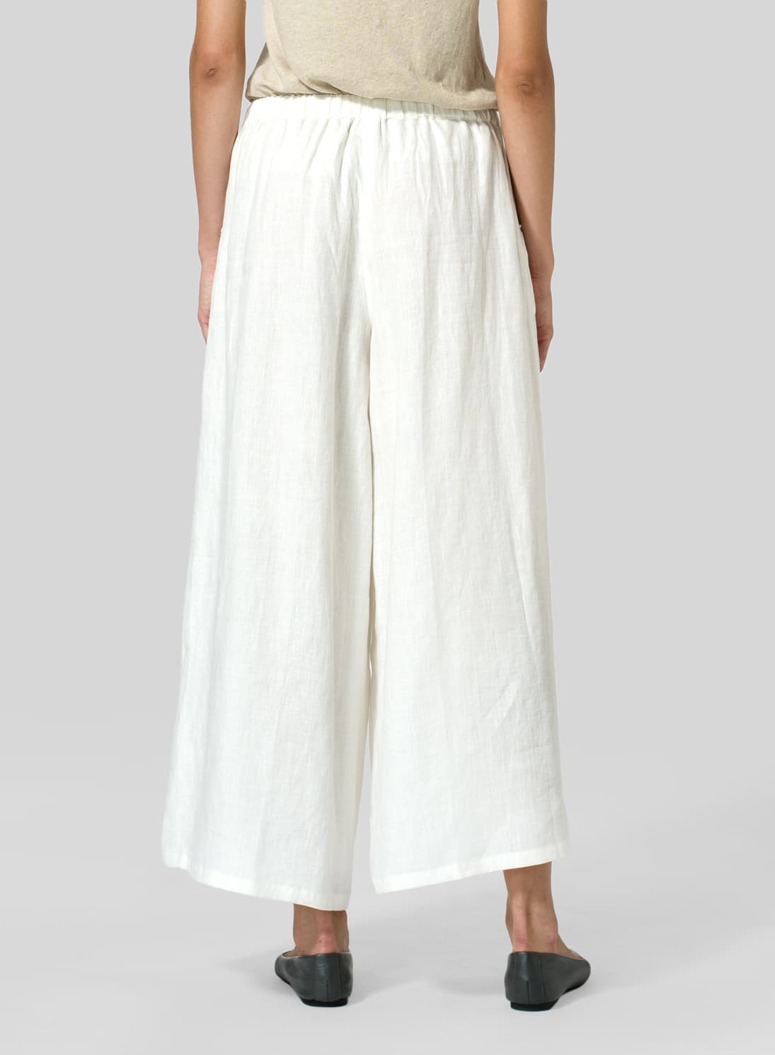 OFF WHITE LINEN FULL ELASTIC WIDE LEG PANTS