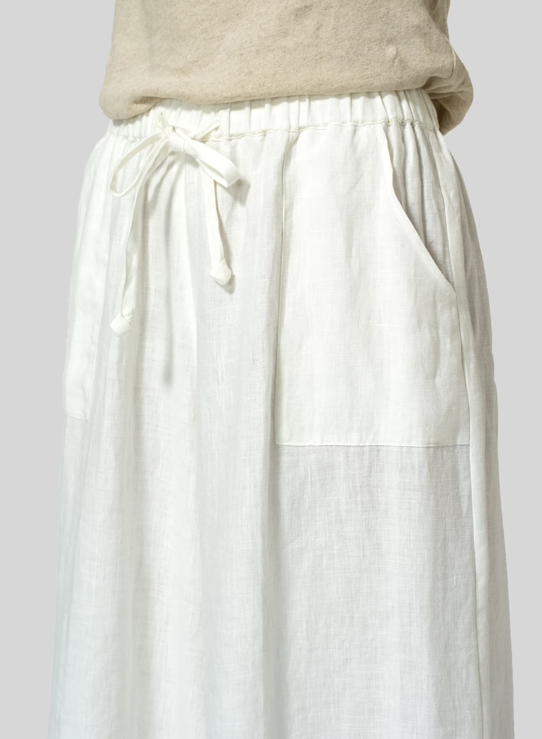 OFF WHITE LINEN FULL ELASTIC WIDE LEG PANTS