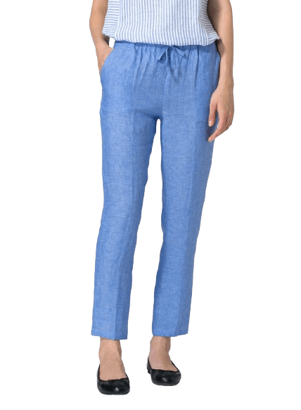 SKY BLUE LINEN LOW RISE SLIM ANKLE LENGTH PANTS