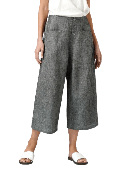 TWO TONE BLACK LINEN WIDE LEG CROP PANTS