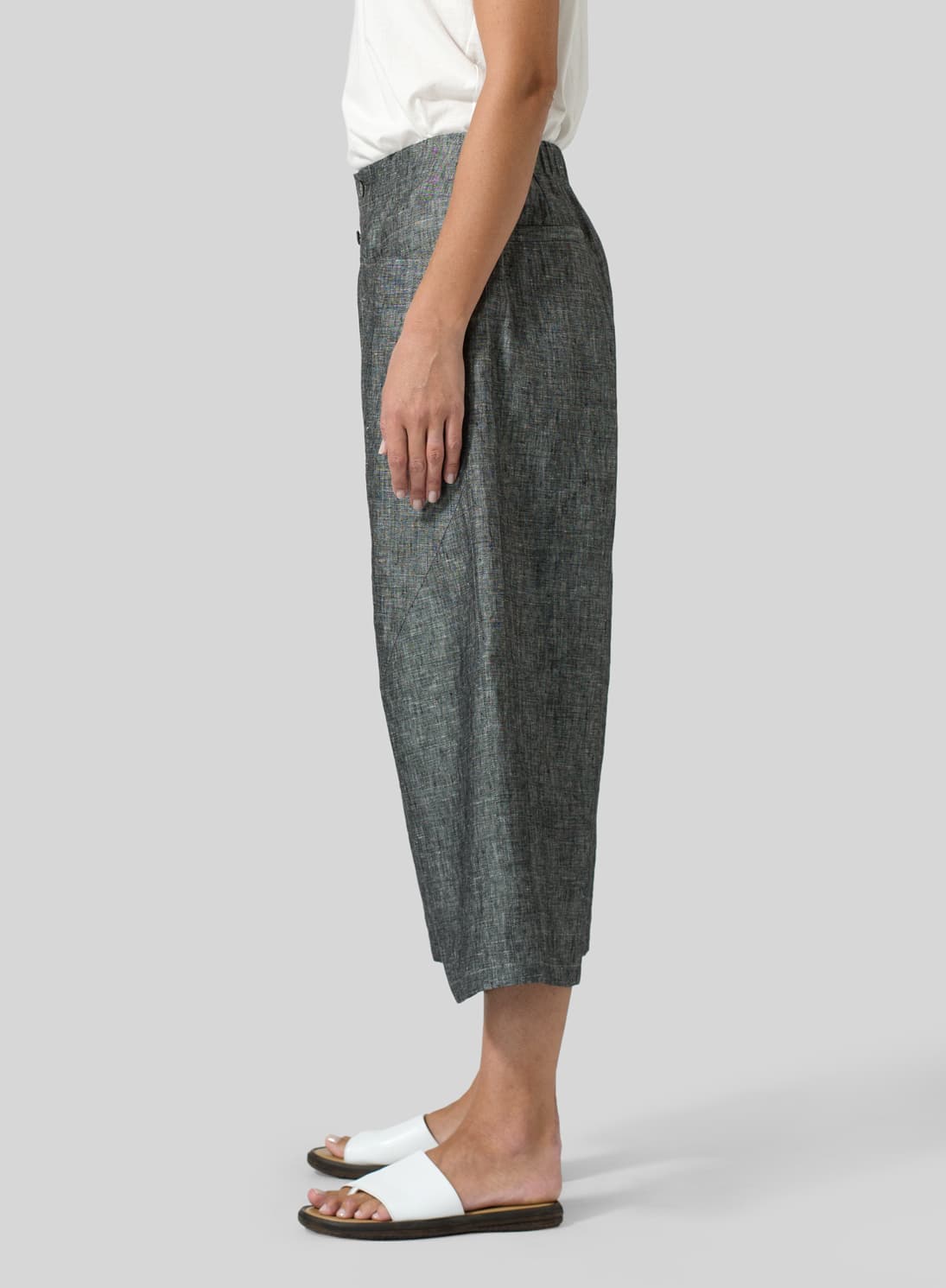 TWO TONE BLACK LINEN WIDE LEG CROP PANTS