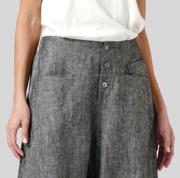 TWO TONE BLACK LINEN WIDE LEG CROP PANTS