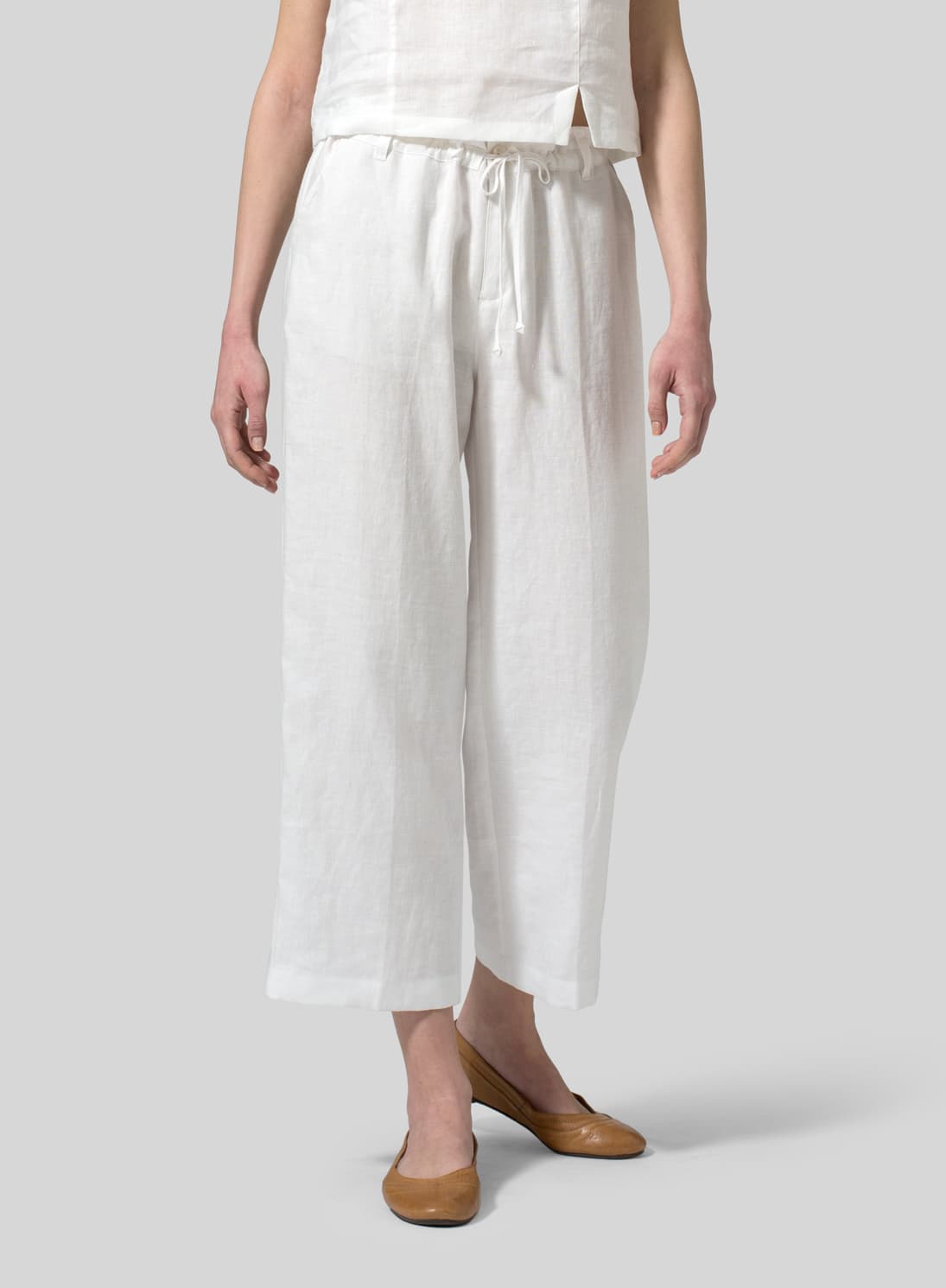 WHITE LINEN DRAWSTRING CASUAL PANTS