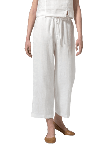WHITE LINEN DRAWSTRING CASUAL PANTS