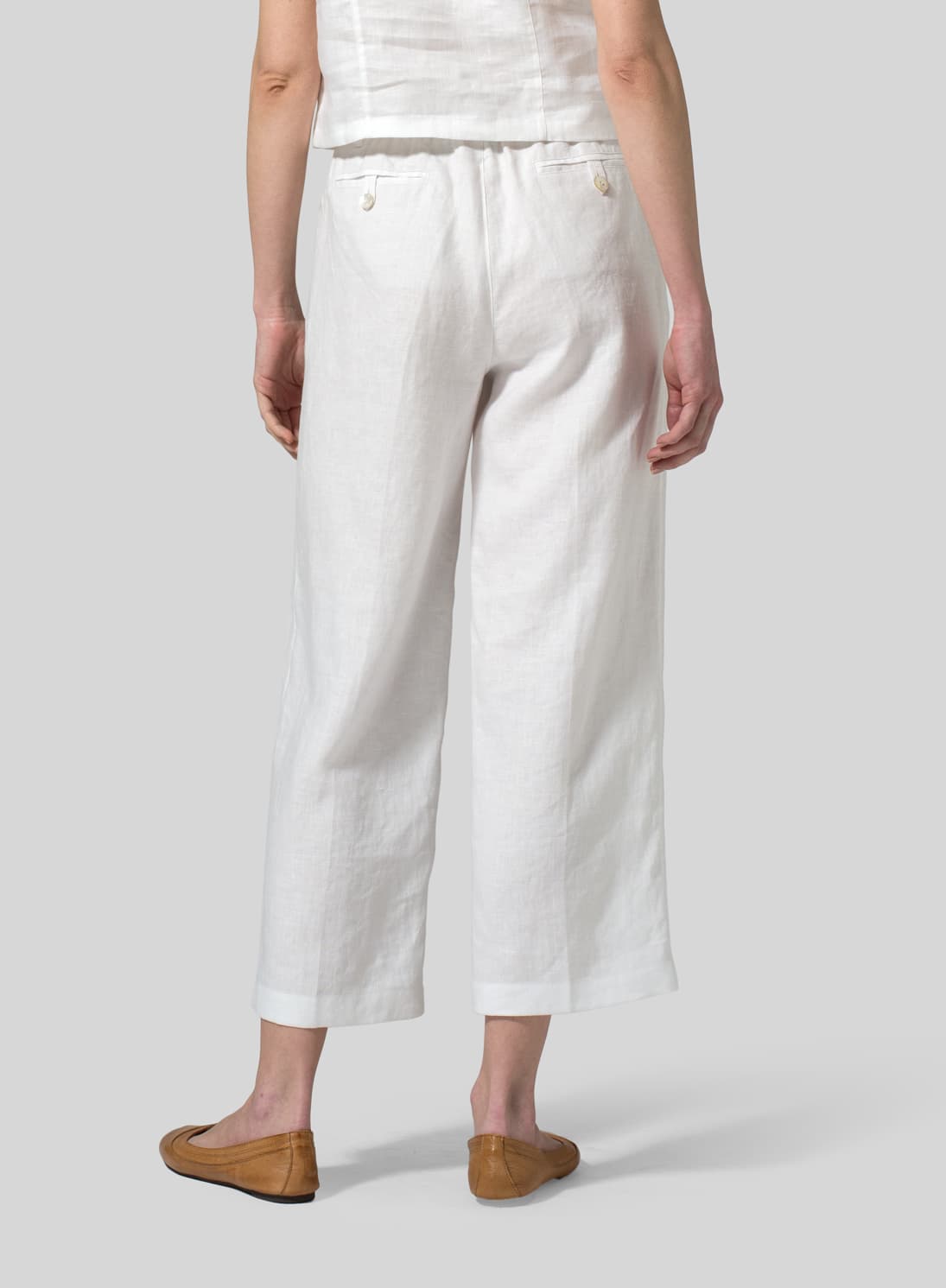 WHITE LINEN DRAWSTRING CASUAL PANTS