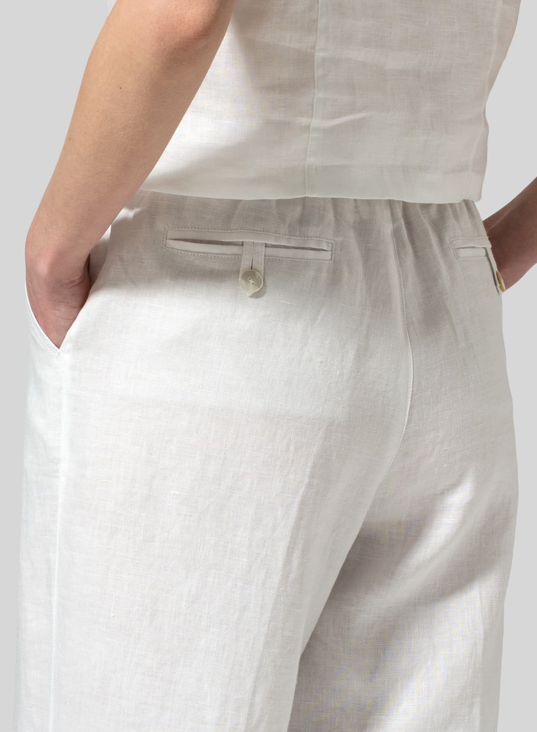 WHITE LINEN DRAWSTRING CASUAL PANTS