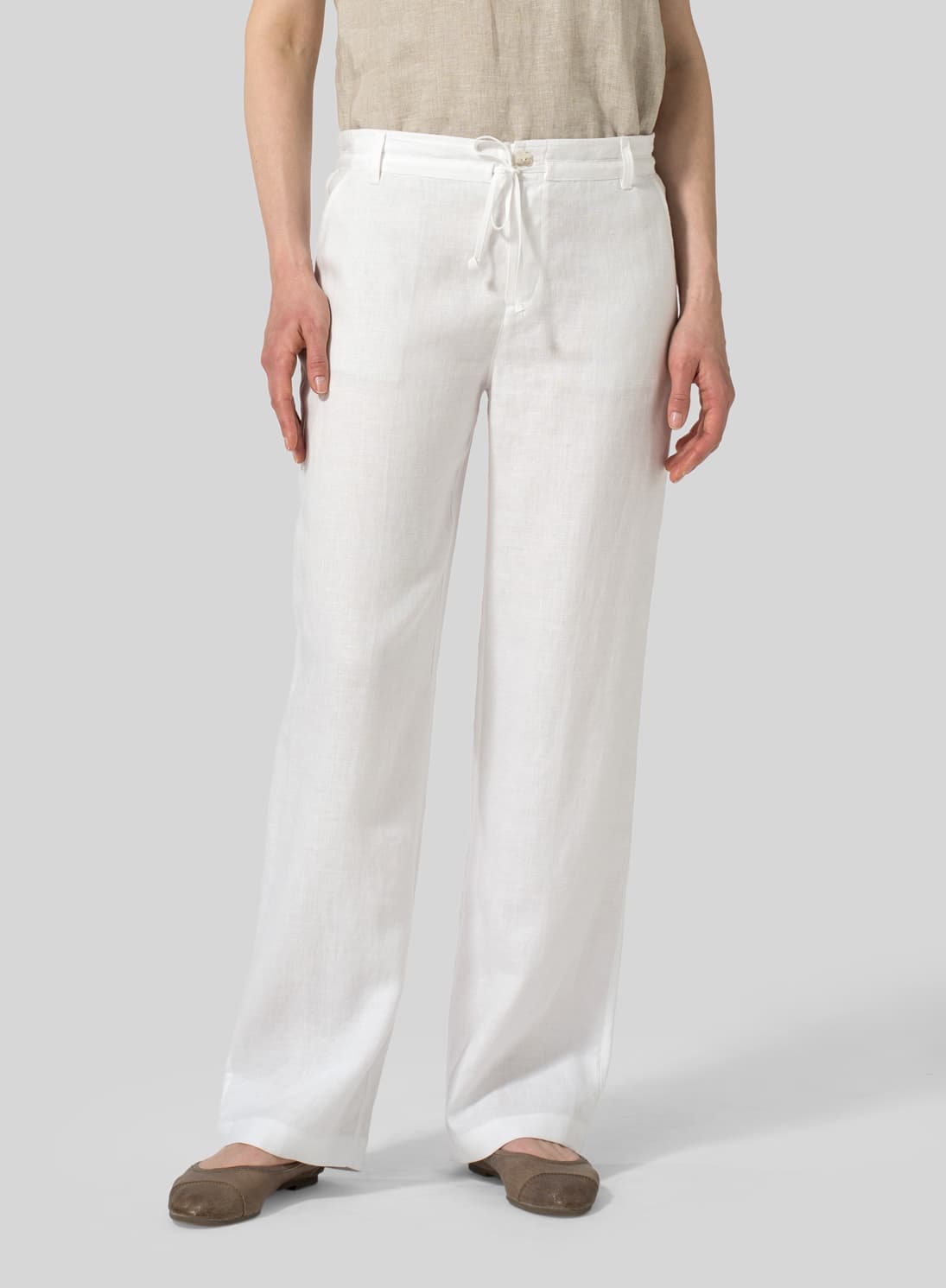 WHITE LINEN ALL DAY LONG STRAIGHT PANTS