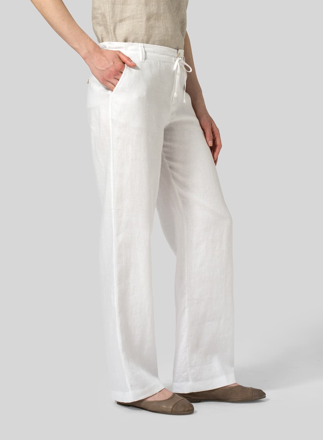 WHITE LINEN ALL DAY LONG STRAIGHT PANTS