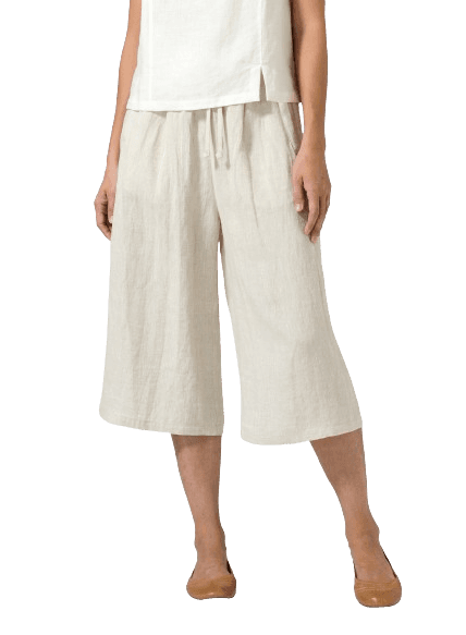 OAT LINEN STRAIGHT ELASTIC CROPPED PANTS