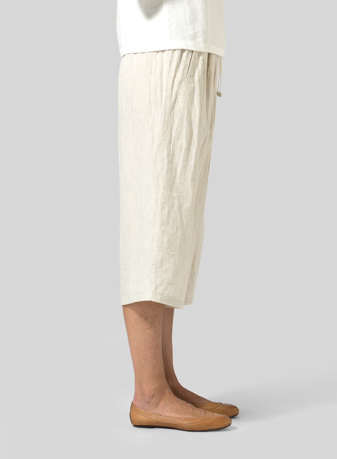 OAT LINEN STRAIGHT ELASTIC CROPPED PANTS