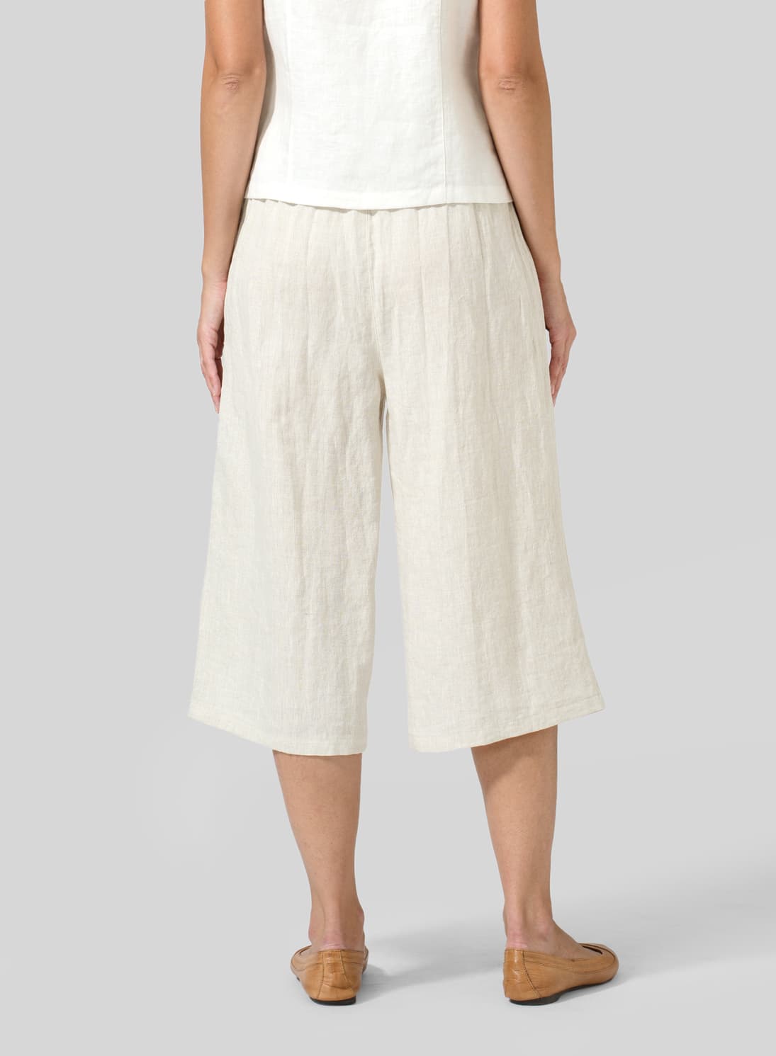 OAT LINEN STRAIGHT ELASTIC CROPPED PANTS