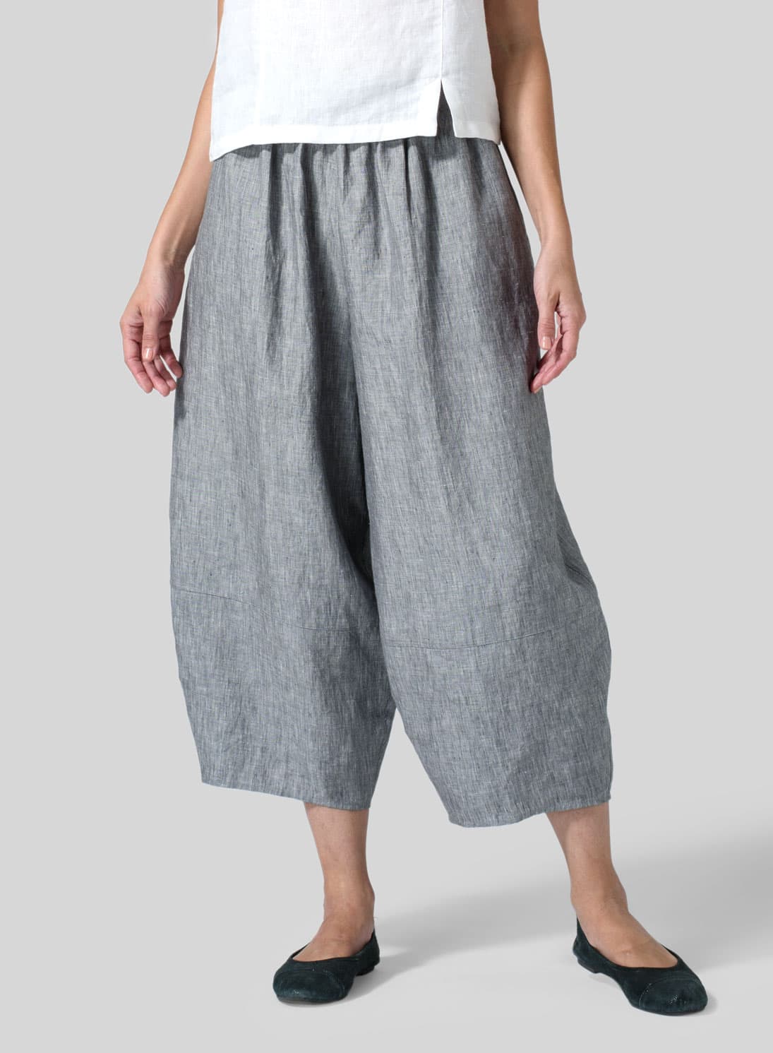 TWO TONE GRAY LINEN LANTERN ANKLE PANTS