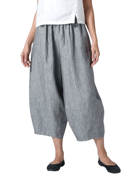 TWO TONE GRAY LINEN LANTERN ANKLE PANTS
