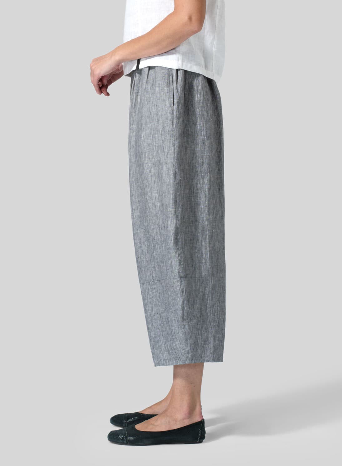 TWO TONE GRAY LINEN LANTERN ANKLE PANTS