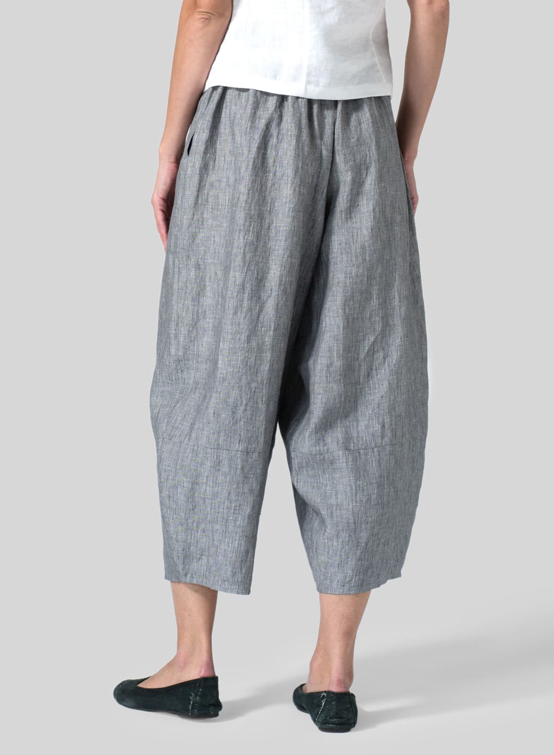 TWO TONE GRAY LINEN LANTERN ANKLE PANTS