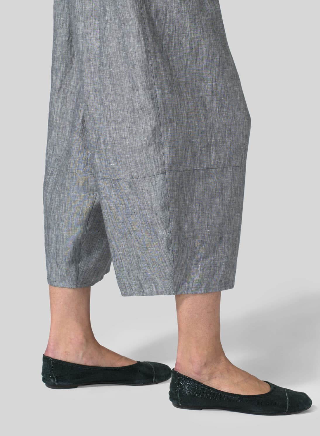 TWO TONE GRAY LINEN LANTERN ANKLE PANTS