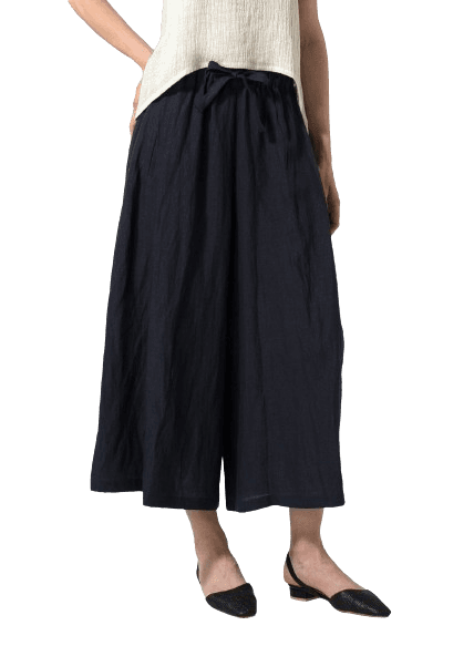 NAVY LINEN CROPPED WIDE LEG LOUNGE PANTS