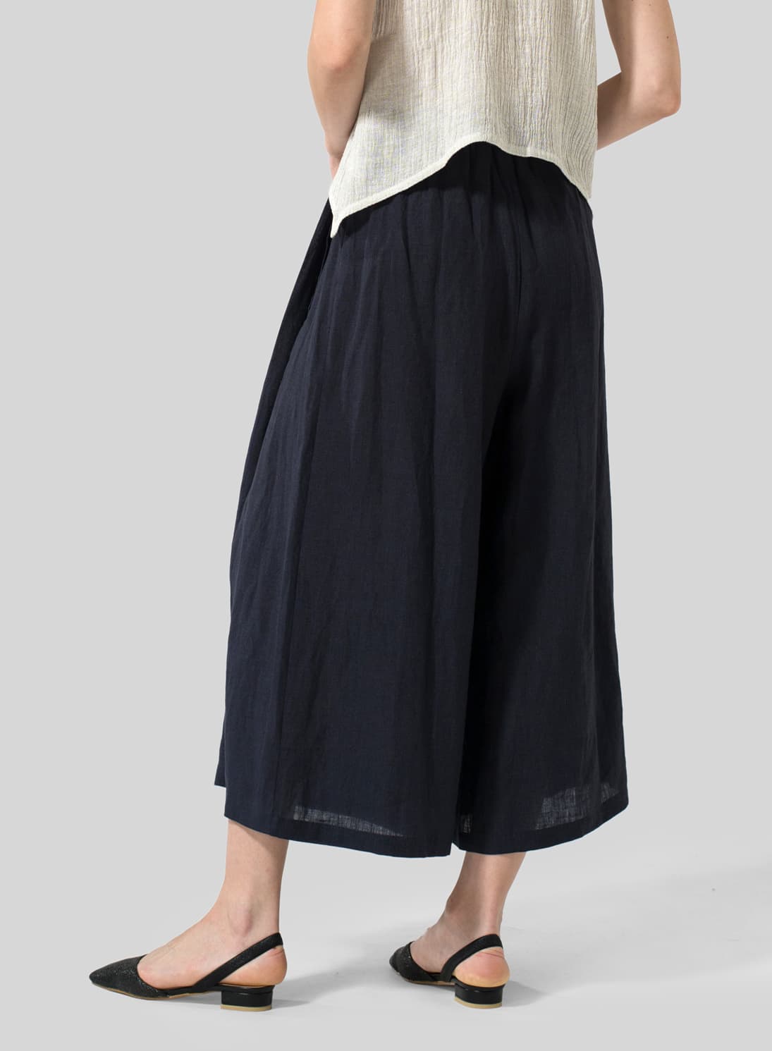 NAVY LINEN CROPPED WIDE LEG LOUNGE PANTS