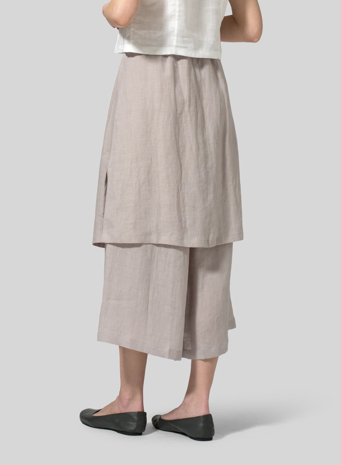 SAND BEIGE  COLOR LINEN TWO LAYER DRAWSTRING LONG CULOTTES
