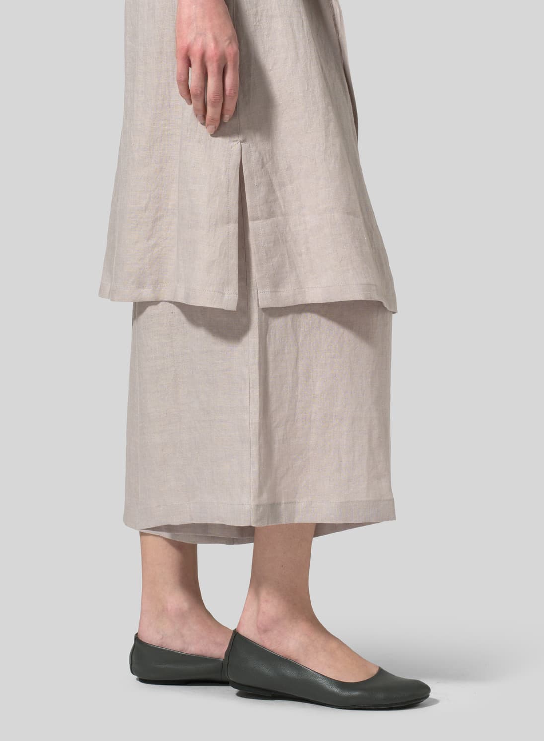 SAND BEIGE  COLOR LINEN TWO LAYER DRAWSTRING LONG CULOTTES