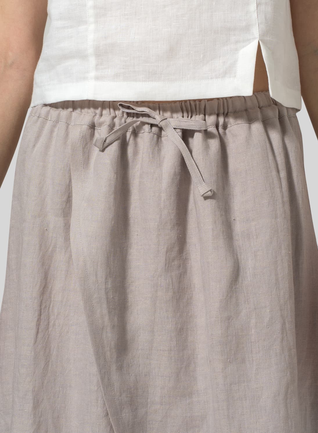 SAND BEIGE  COLOR LINEN TWO LAYER DRAWSTRING LONG CULOTTES