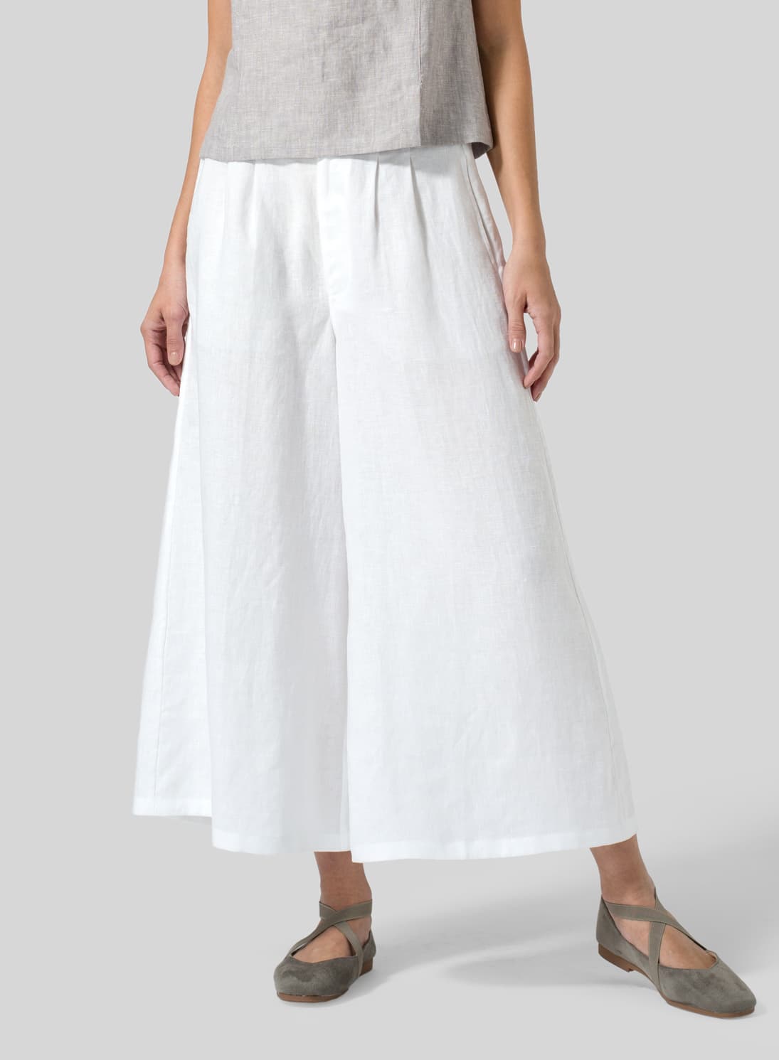 WHITE LINEN RELAXED WIDE LEG PANTS