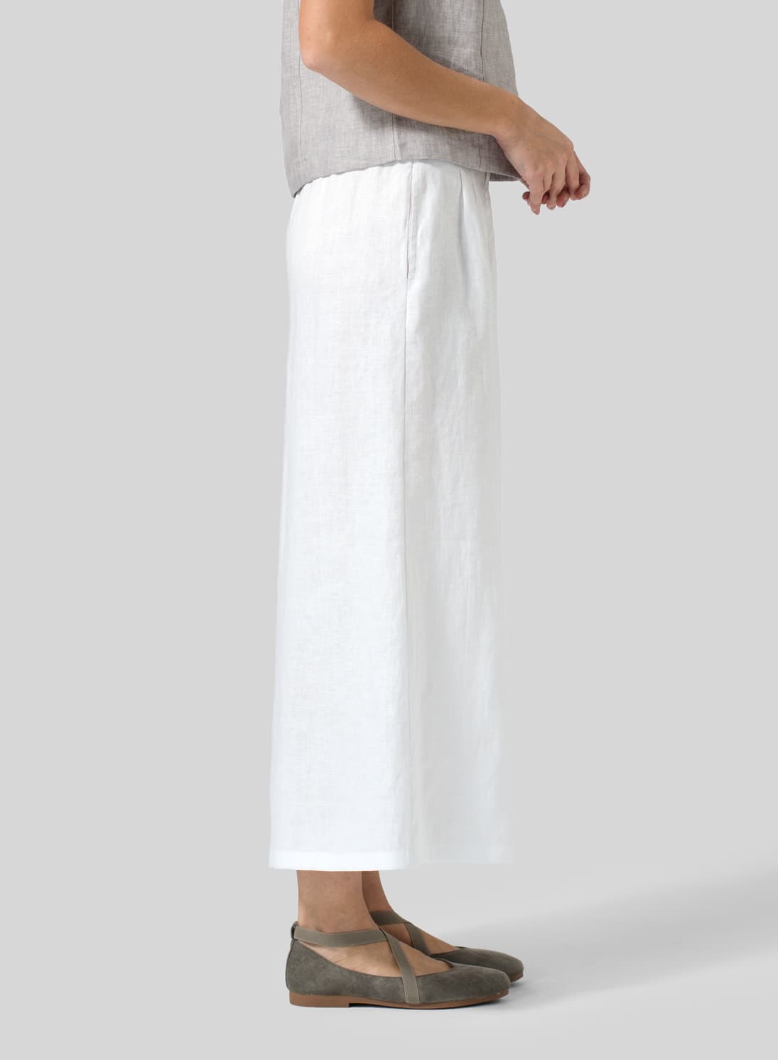 WHITE LINEN RELAXED WIDE LEG PANTS