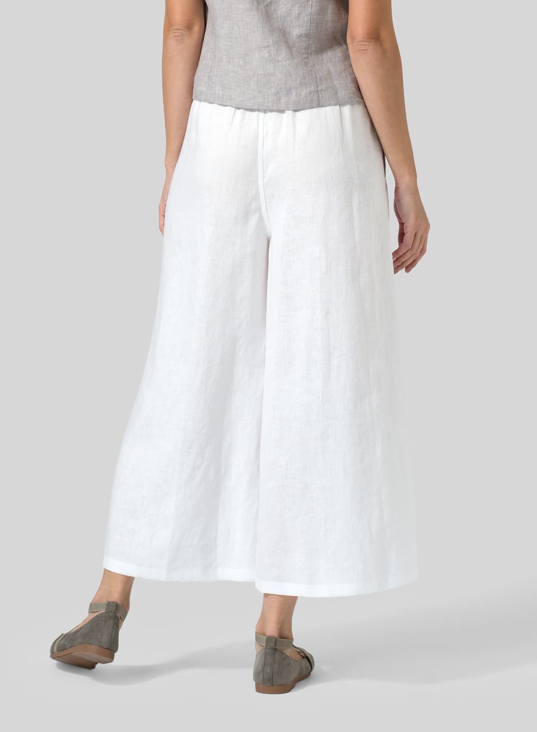 WHITE LINEN RELAXED WIDE LEG PANTS