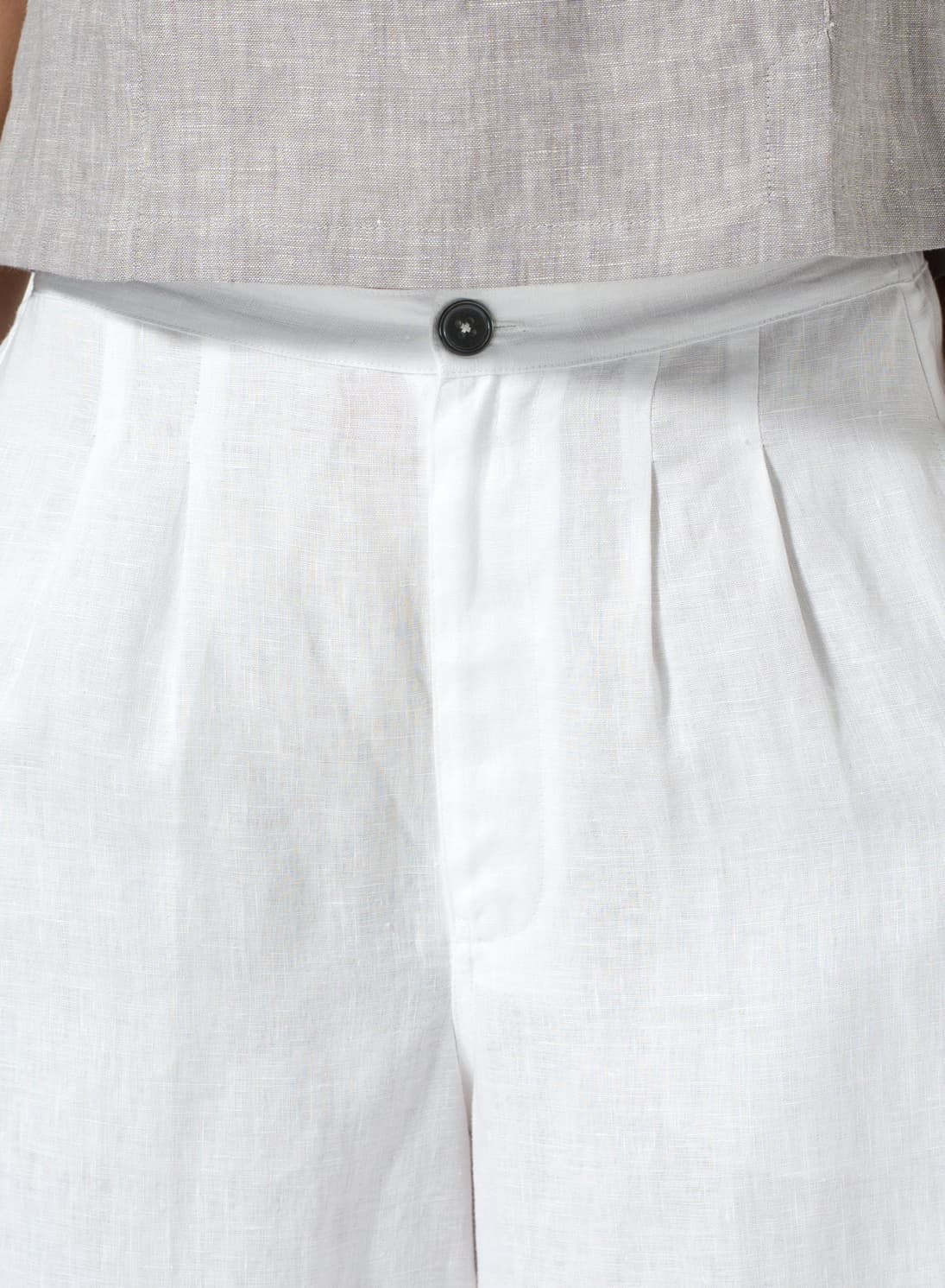 WHITE LINEN RELAXED WIDE LEG PANTS