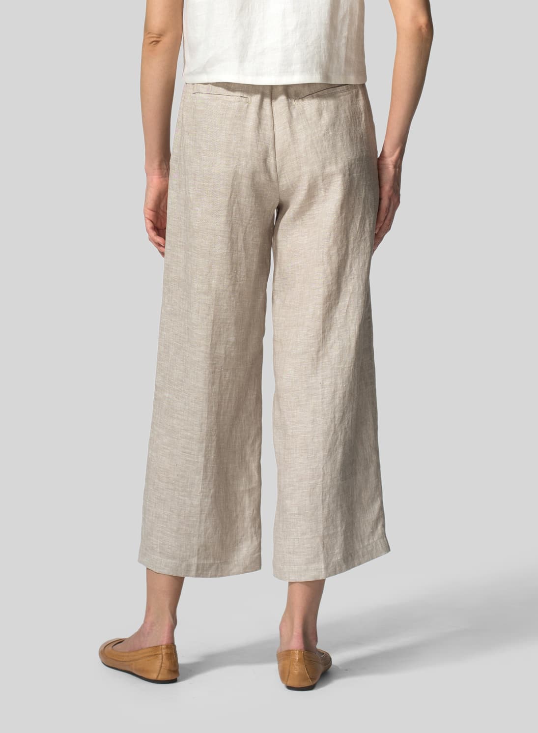 TWO TONE BEIGE LINEN DRAWSTRING CROPPED PANTS