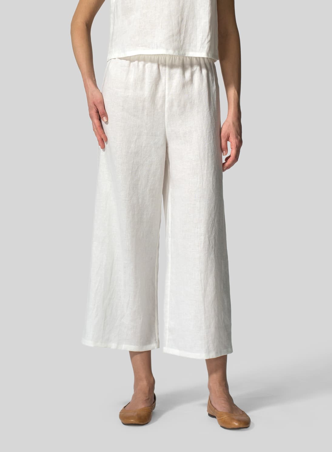 WHITE LINEN STRAIGHT CROPPED PANTS