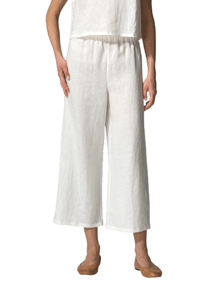 WHITE LINEN STRAIGHT CROPPED PANTS