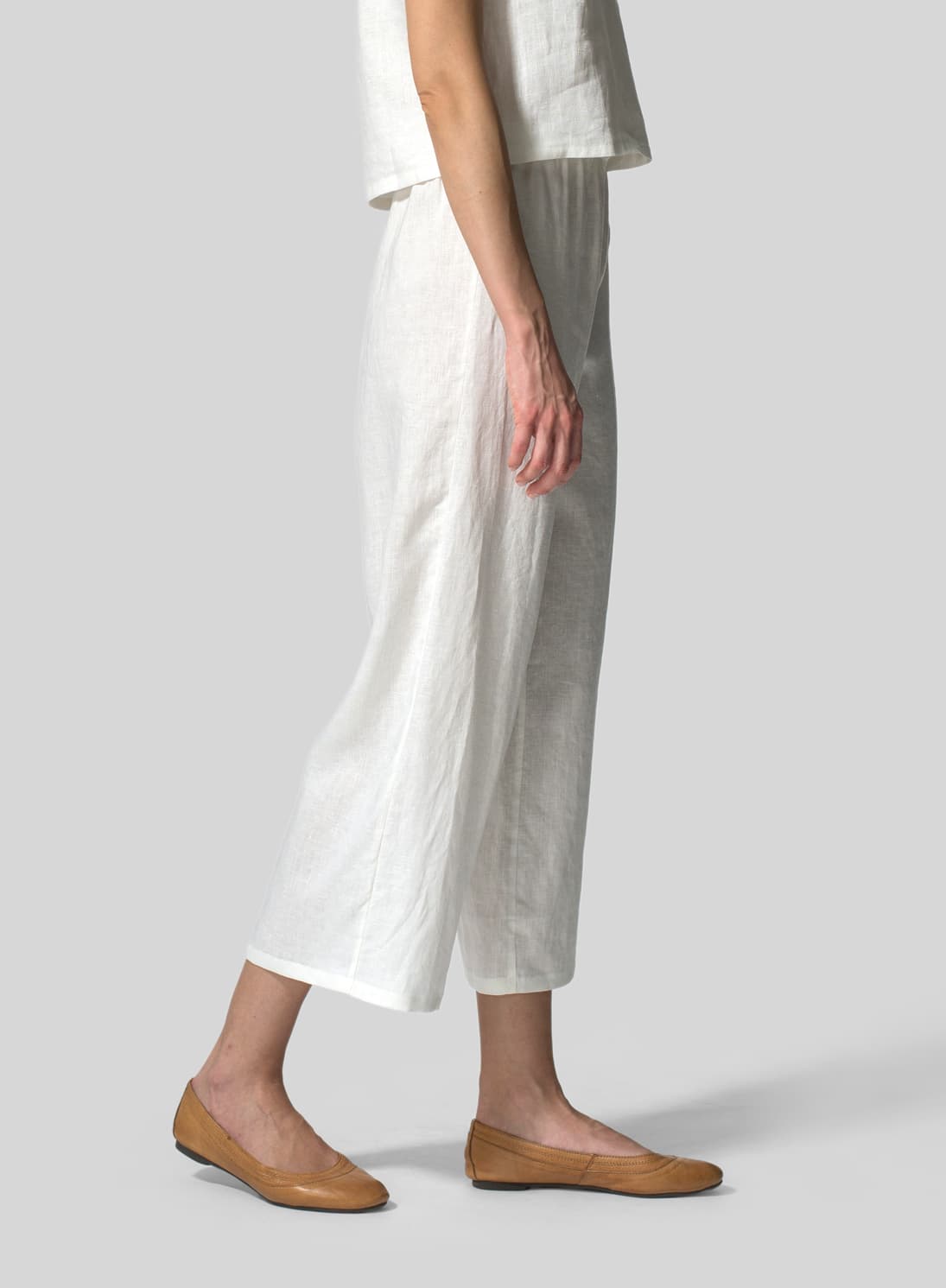 WHITE LINEN STRAIGHT CROPPED PANTS