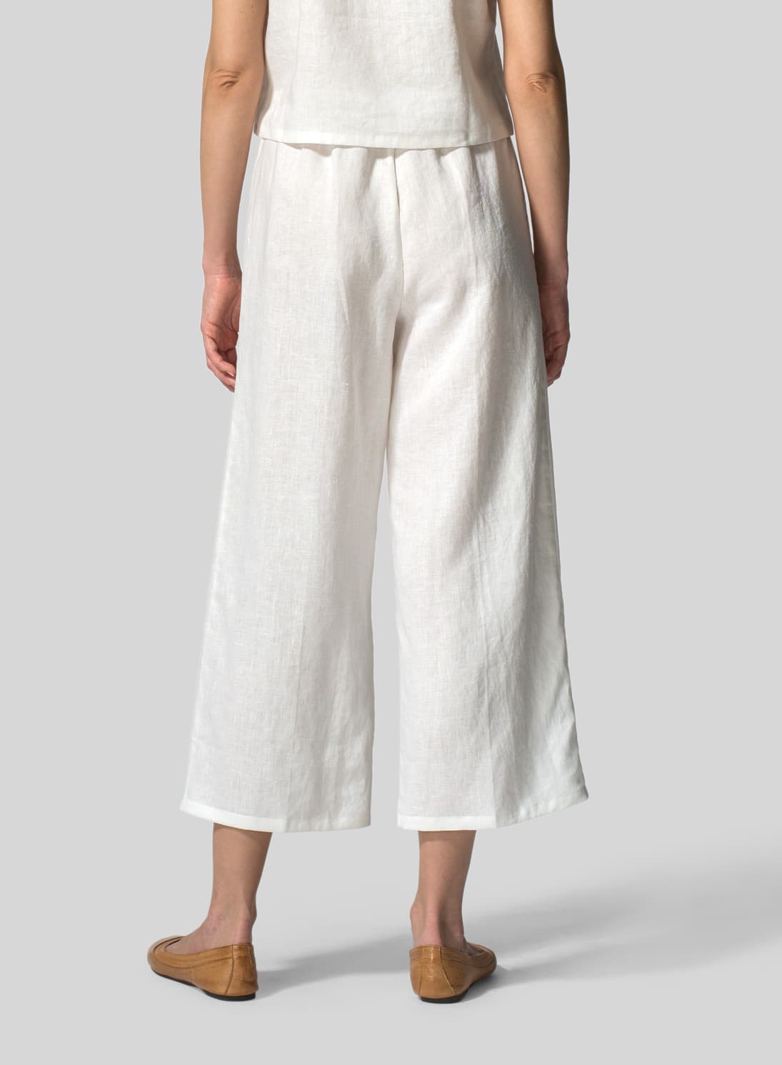 WHITE LINEN STRAIGHT CROPPED PANTS