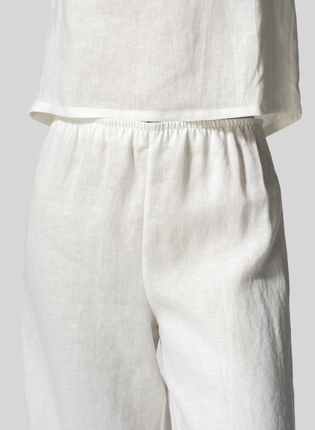 WHITE LINEN STRAIGHT CROPPED PANTS