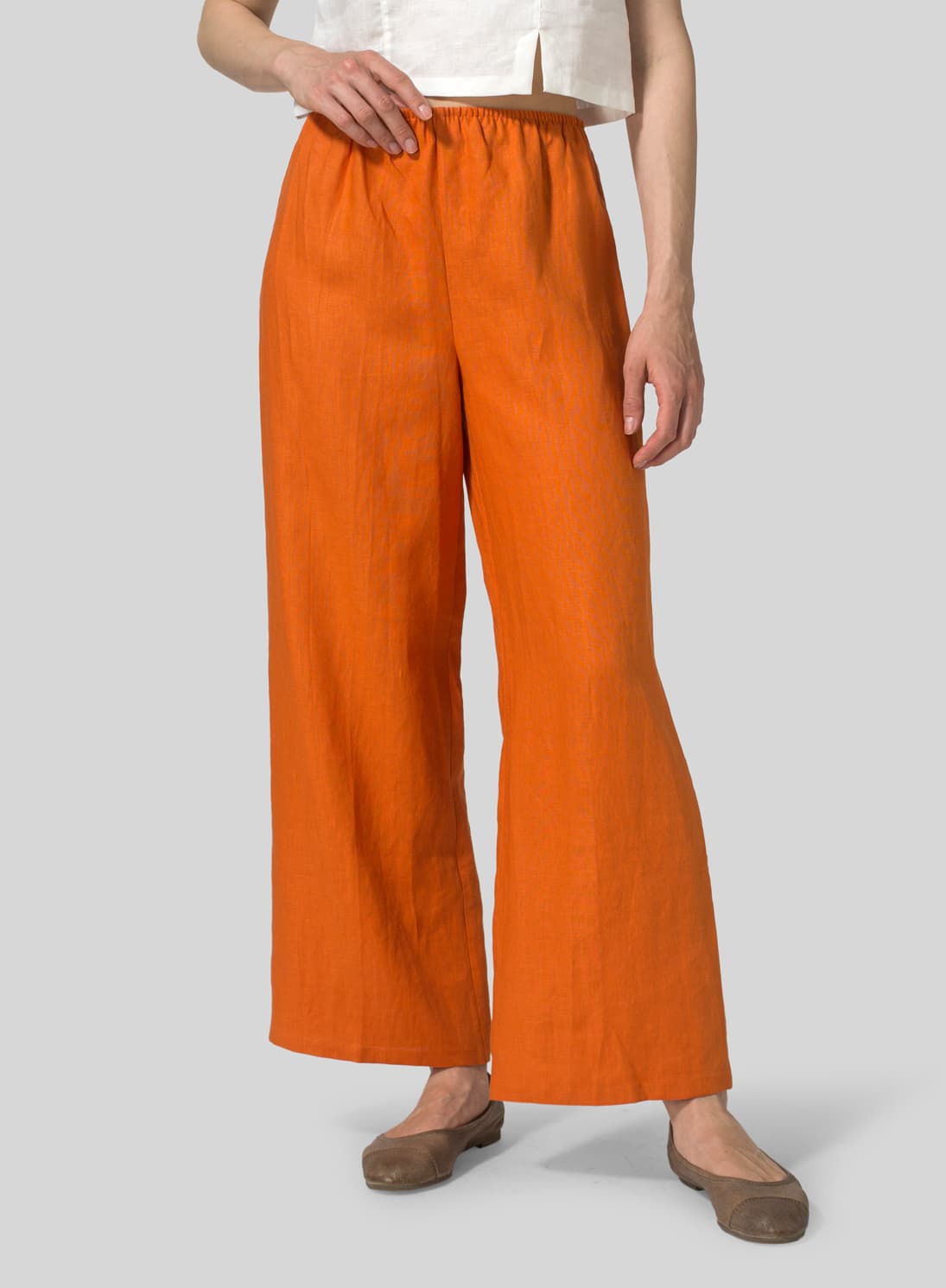 ORANGE LINEN STRAIGHT LONG PANTS