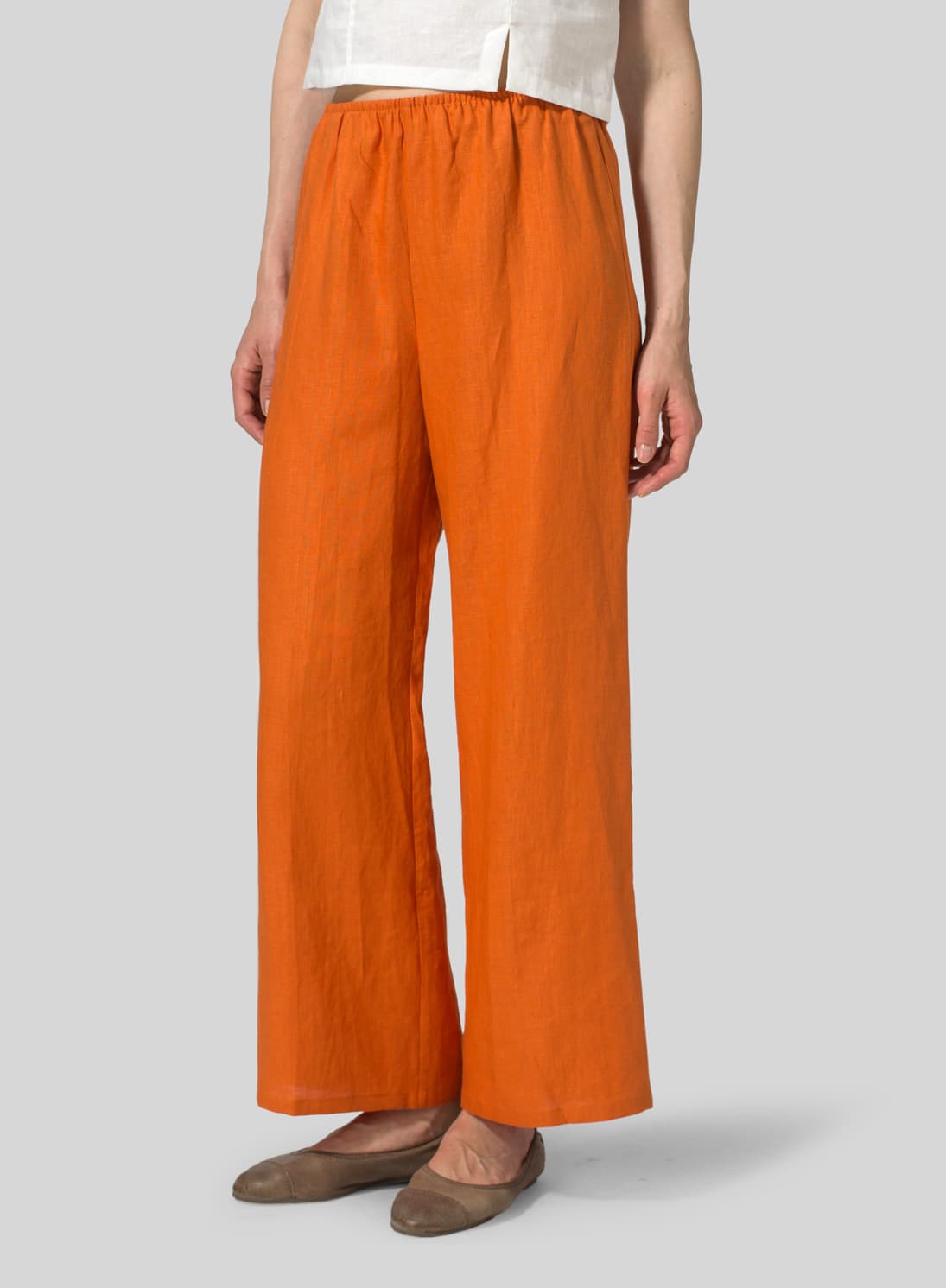 ORANGE LINEN STRAIGHT LONG PANTS