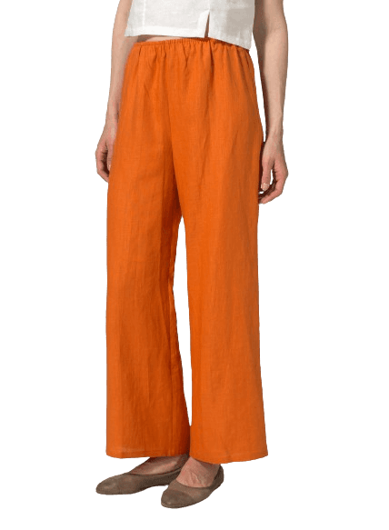 ORANGE LINEN STRAIGHT LONG PANTS