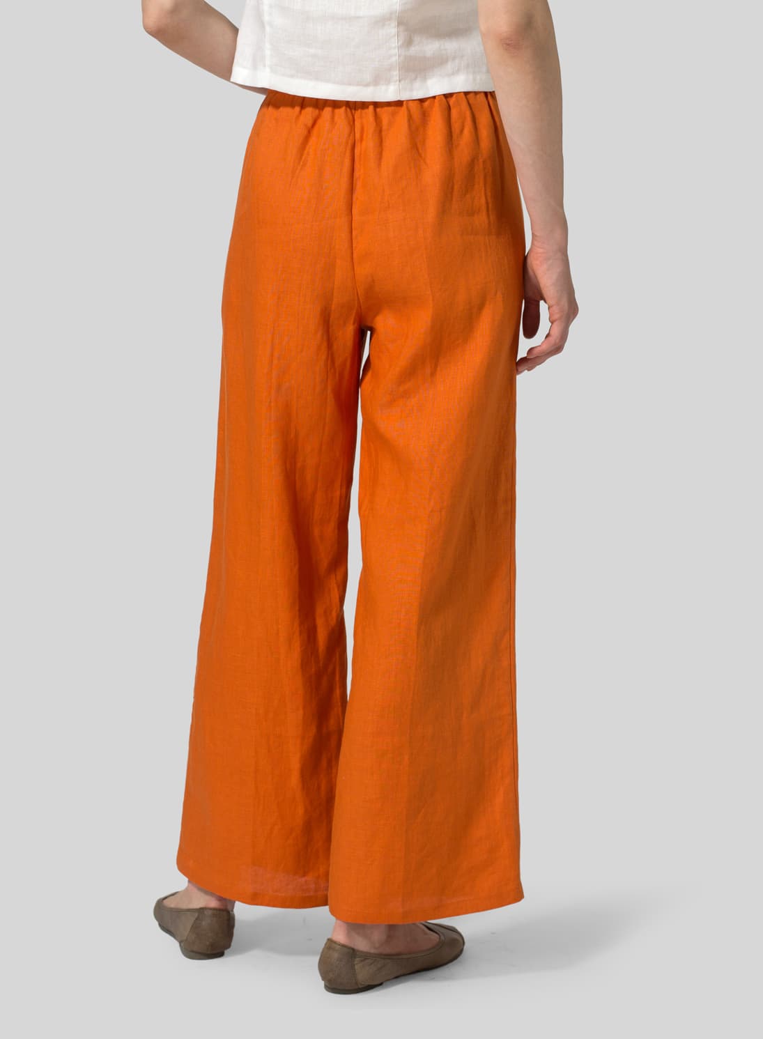 ORANGE LINEN STRAIGHT LONG PANTS