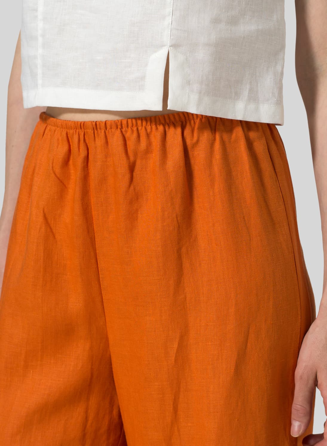 ORANGE LINEN STRAIGHT LONG PANTS