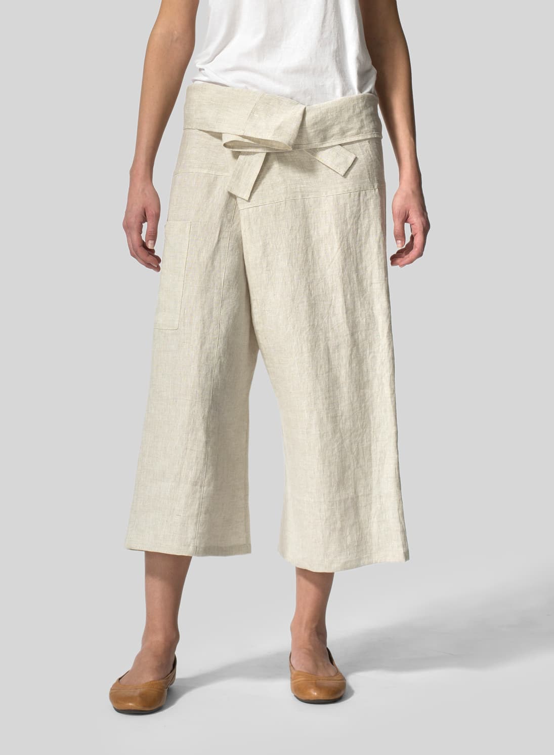 OAT LINEN THAI STYLE TIE LOOSE CROPPED PANTS